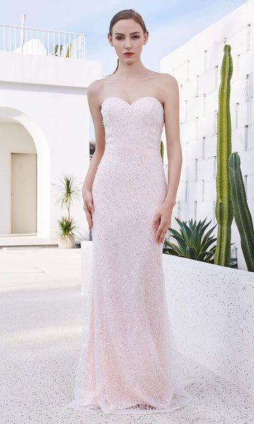 Strapless Sheath Natural Princess Seams Waistline Sequined Beaded Fitted Open-Back Hidden Back Zipper Floor Length Tulle Sweetheart Sheath Dress/Evening Dress with a Brush/Sweep Train