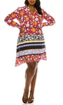 A-line V-neck Natural Waistline Floral Print Long Sleeves High-Low-Hem Short Dress
