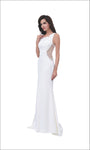 Natural Waistline Scoop Neck Beaded Illusion Back Zipper Sheer Cutout Applique Sleeveless Sheath Neoprene Sheath Dress with a Brush/Sweep Train