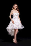 A-line Strapless Floral Print High-Low-Hem Tulle Natural Waistline Sweetheart Embroidered Applique Dress