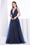 A-line V-neck Plunging Neck Sleeveless Wrap Open-Back Back Zipper Fitted Tulle Natural Waistline Floor Length Dress with a Brush/Sweep Train