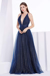 A-line V-neck Fitted Wrap Back Zipper Open-Back Tulle Natural Waistline Floor Length Plunging Neck Sleeveless Dress with a Brush/Sweep Train