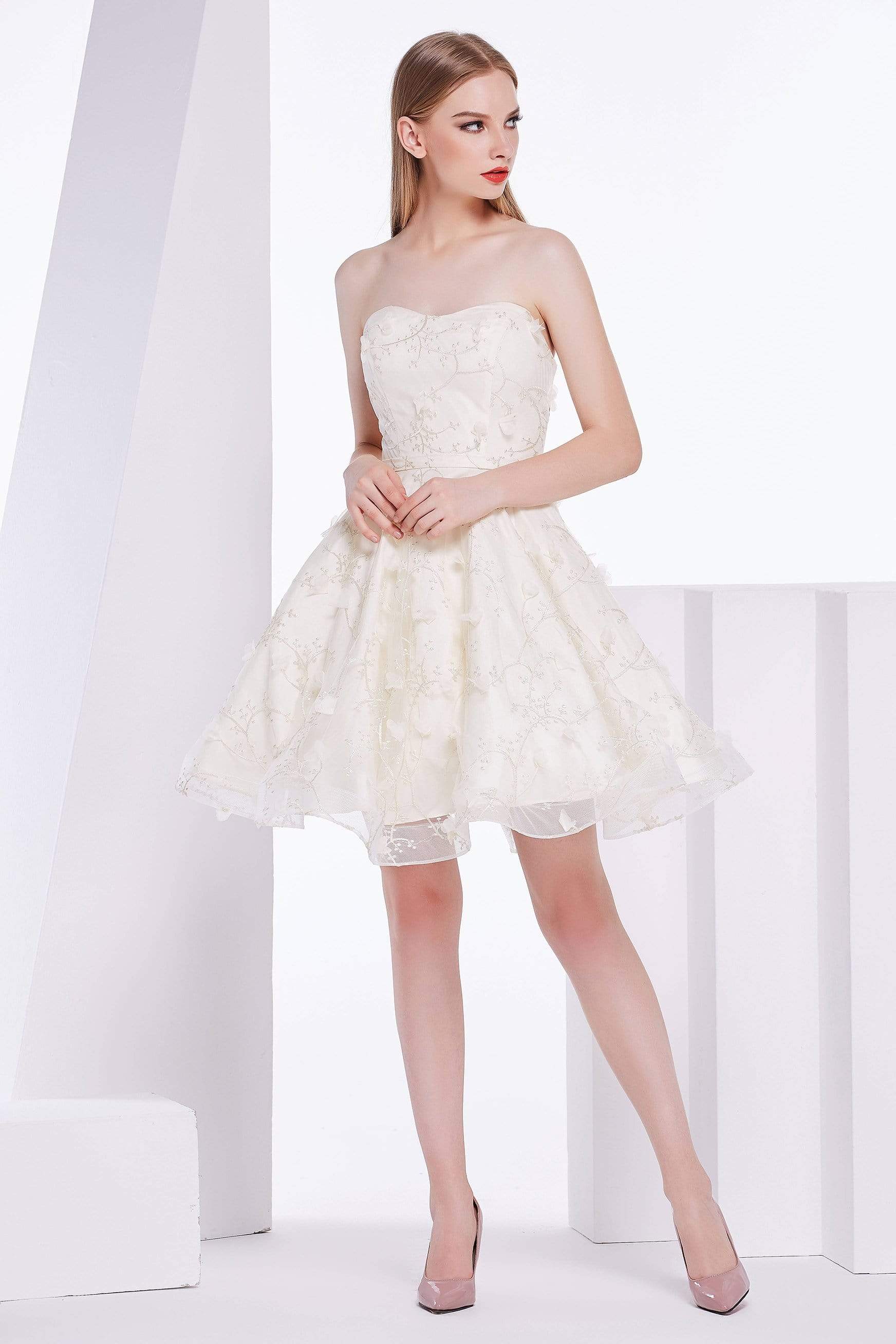 J'Adore Dresses - J14093 Strapless Embroidered Tulle A-line Dress
