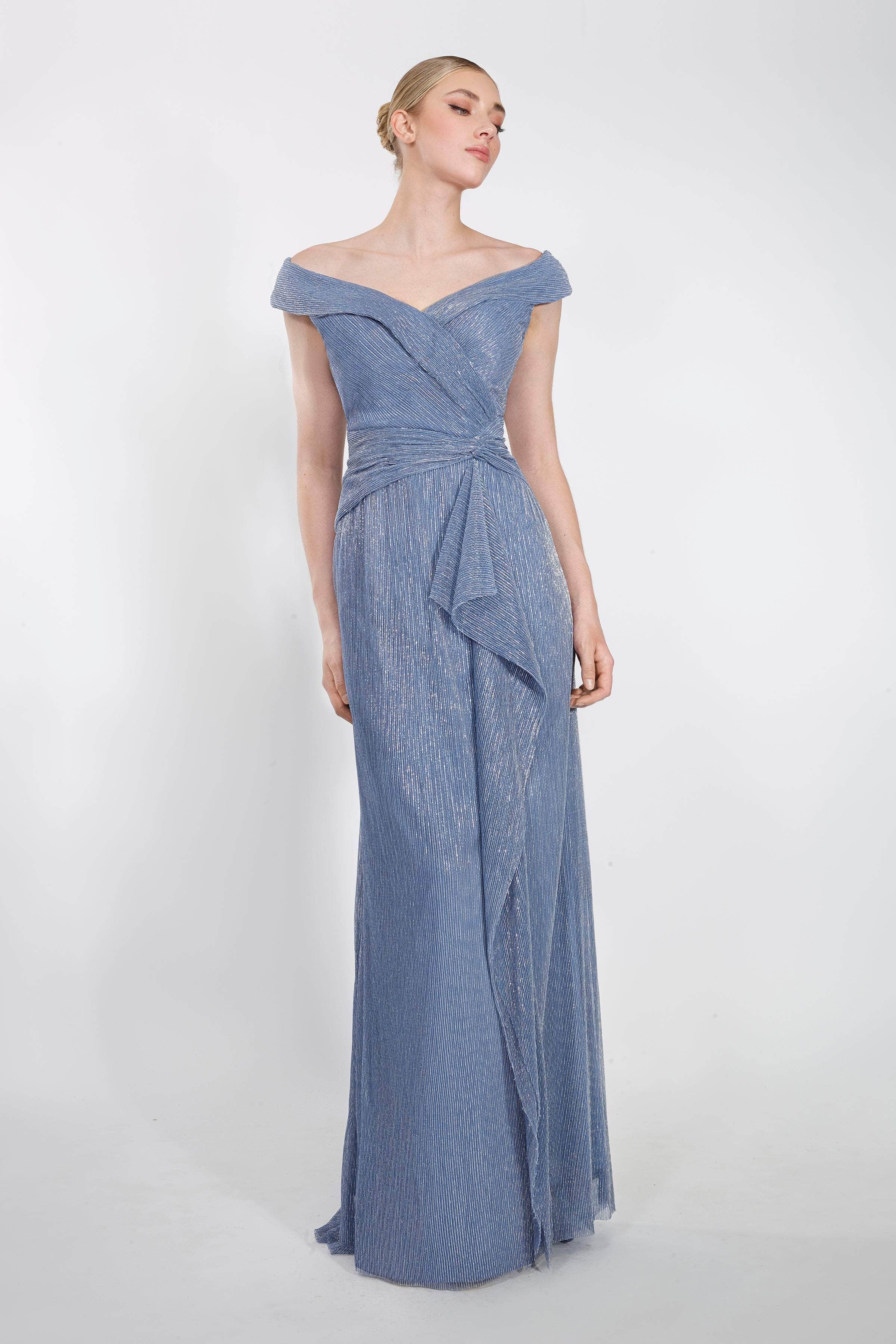 Janique 210622 - Cap Sleeve V-neck Evening Dress
