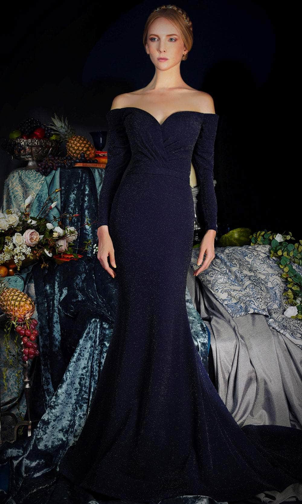 Janique 2157 - Off-shoulder Sweetheart Neck Evening Gown
