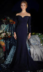 Sophisticated Mermaid Sweetheart Natural Waistline Gathered Back Zipper Open-Back Ruched Sequined Fitted Long Sleeves Off the Shoulder Evening Dress/Party Dress with a Court Train