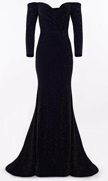 Sophisticated Mermaid Long Sleeves Off the Shoulder Sweetheart Natural Waistline Back Zipper Gathered Fitted Ruched Sequined Open-Back Evening Dress/Party Dress with a Court Train