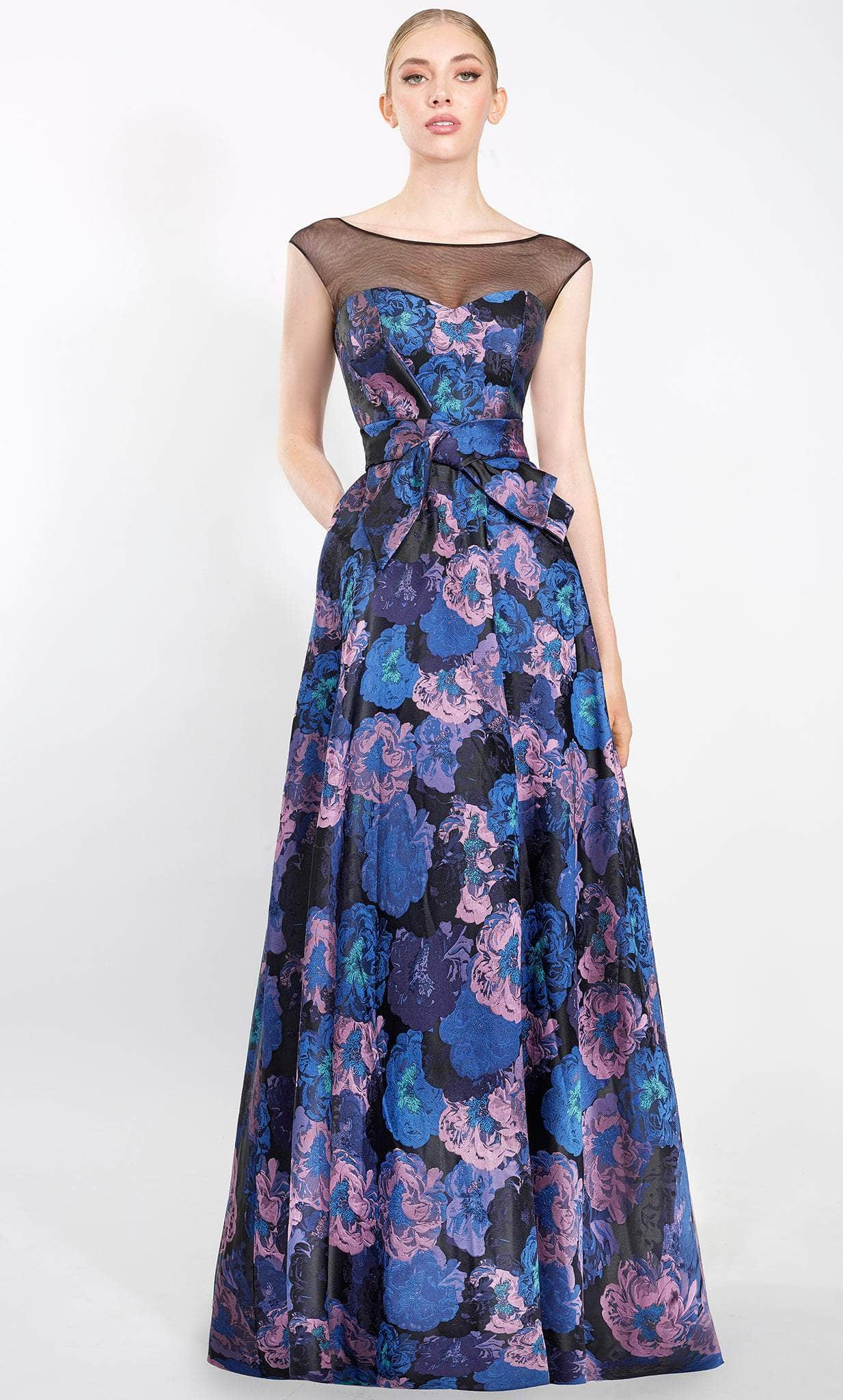 Janique 2206 - Illusion Bateau Printed Evening Gown
