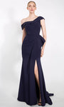 Cap Sleeves Off the Shoulder Mermaid Open-Back Asymmetric Wrap Slit Natural Waistline Prom Dress with a Brush/Sweep Train