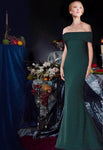 Short Off the Shoulder Natural Waistline Glittering Back Zipper Open-Back Mermaid Dress with a Brush/Sweep Train