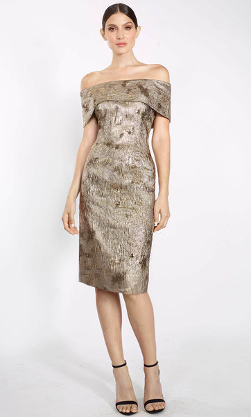 Tall Short Sleeves Sleeves Off the Shoulder Sheath Natural Waistline Cocktail Above the Knee Metallic Sheath Dress