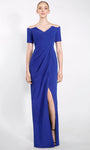 Sheath Natural Waistline Open-Back Slit Draped Short Sleeves Sleeves Off the Shoulder Floor Length Sheath Dress/Prom Dress