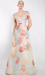 A-line Basque Waistline Floral Print Short Sleeves Sleeves Off the Shoulder Sweetheart Floor Length Short Vintage Wrap Evening Dress