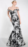 Mermaid Off the Shoulder Natural Waistline Floral Print Asymmetric Wrap Ruched Open-Back Evening Dress with a Brush/Sweep Train