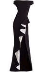 Off the Shoulder Sheath Floor Length Natural Waistline Open-Back Fitted Back Zipper Slit Sheath Dress/Evening Dress With Ruffles