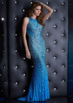 High-Neck Sweetheart Crystal Open-Back Illusion Cutout Sleeveless Evening Dress by Jasz Couture