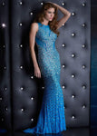 Below the Knee Crystal Illusion Open-Back Cutout High-Neck Sweetheart Sleeveless Evening Dress