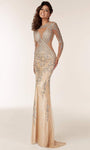 Sexy Long Sleeves Beaded Illusion Jeweled Cutout Fitted Back Zipper Sheer Natural Waistline High-Neck Sheath Sheath Dress/Evening Dress with a Brush/Sweep Train