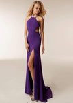 Natural Waistline Jersey Sleeveless Halter Sheath Cutout Slit Back Zipper Backless Sheath Dress/Evening Dress with a Brush/Sweep Train