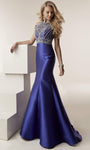 Jeweled Neck Natural Waistline Mermaid Cutout Beaded Back Zipper Sheer Illusion Fitted Crystal Floor Length Dress with a Brush/Sweep Train