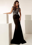 Sheath Fitted Sheer Beaded Sheath Dress/Evening Dress with a Brush/Sweep Train by Jasz Couture