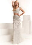 V-neck Sheath Beaded Sheath Dress with a Brush/Sweep Train by Jasz Couture