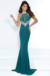 Sheer Beaded Fitted Cutout General Print Natural Waistline Sleeveless Mermaid Halter Floor Length Dress with a Brush/Sweep Train With Rhinestones
