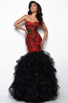 Strapless Embroidered Mermaid Sweetheart Corset Natural Waistline Dress With Ruffles