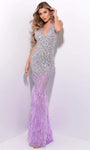 Mermaid Sleeveless Natural Waistline Halter Plunging Neck Back Zipper Beaded Sheer Sequined Dress with a Brush/Sweep Train With Rhinestones