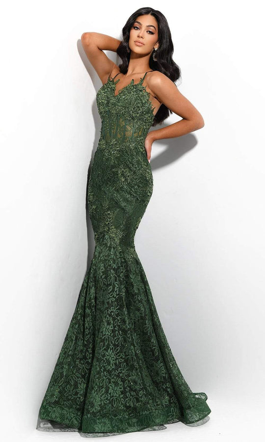 Honey Couture LUZ Emerald Green Lace Up Sequin Formal Gown Dress