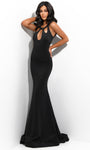 Jersey Floor Length Cutout Natural Waistline Sleeveless Halter Mermaid Dress with a Brush/Sweep Train