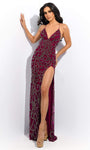 V-neck Sequined Embroidered Backless Slit Open-Back Sheath Spaghetti Strap Natural Waistline Fall Sheath Dress with a Brush/Sweep Train