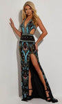 Sexy Sophisticated V-neck Plunging Neck Sequined Racerback Back Zipper Slit Open-Back Fitted Cutout Beaded General Print Sleeveless Sheath Sheath Dress/Evening Dress