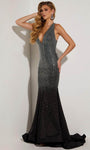 V-neck Natural Waistline Mermaid Open-Back Halter Floor Length Sleeveless Evening Dress/Prom Dress with a Brush/Sweep Train