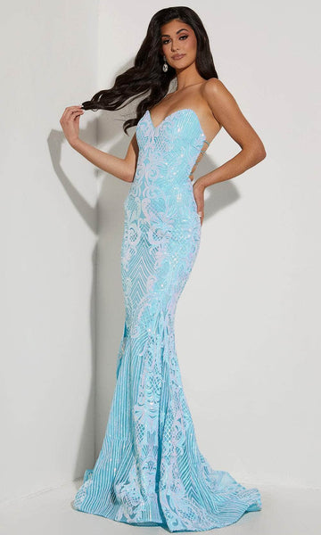 Sophisticated Strapless Mermaid Floor Length Back Zipper Open-Back Fitted Lace-Up Sequined Natural Waistline Plunging Neck Sweetheart Dress