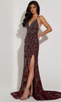 Sexy Sophisticated V-neck Halter Plunging Neck Sleeveless Sheath Natural Waistline Back Zipper Open-Back Beaded Slit Fitted Sheath Dress/Evening Dress