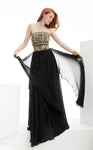 A-line Strapless Floor Length Straight Neck Open-Back Beaded Glittering Chiffon Natural Waistline Flutter Sleeves Evening Dress/Prom Dress