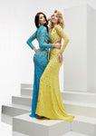 Sophisticated High-Neck Sheath Sheer Sleeves Floor Length Cutout Jeweled Beaded Sheath Dress