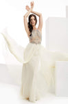 A-line Natural Waistline Flutter Sleeves Sleeveless Chiffon Glittering Beaded Illusion Halter High-Neck Floor Length Evening Dress