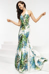 Halter Open-Back Wrap Floor Length Floral Print Satin Mermaid Natural Waistline Ball Gown Evening Dress with a Brush/Sweep Train