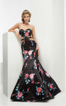 Strapless Natural Waistline Mermaid Satin Floor Length Sweetheart Floral Print Open-Back Belted Cutout Beaded Evening Dress/Prom Dress