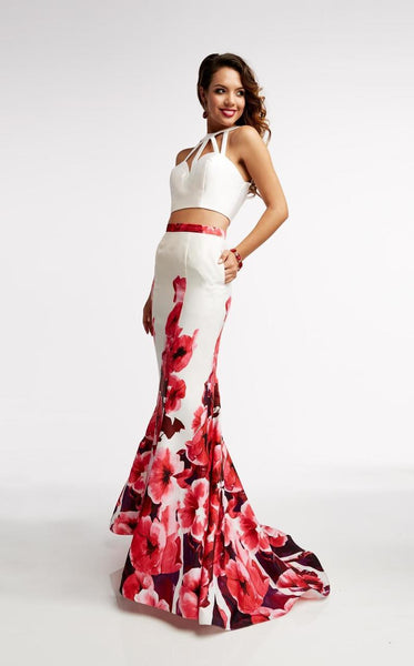 Mermaid Floor Length Sleeveless Floral Print Halter Sweetheart Back Zipper Cutout Satin Natural Waistline Evening Dress/Pageant Dress/Prom Dress