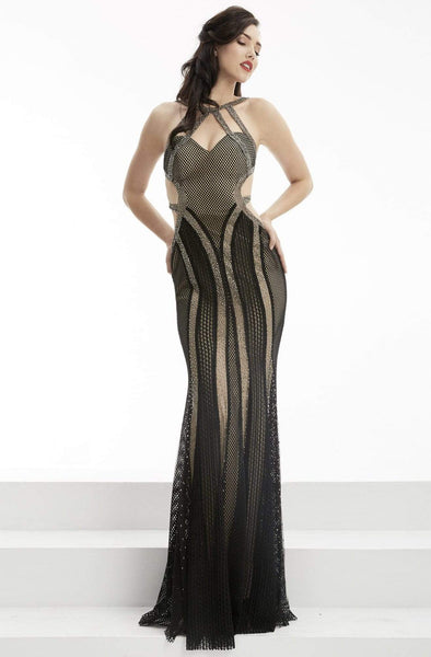 Halter Sweetheart Natural Waistline Jersey Mermaid Cutout Open-Back Dress with a Brush/Sweep Train