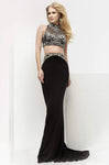 Mermaid Floor Length Jersey High-Neck Fall Back Zipper Illusion Beaded Fitted Prom Dress