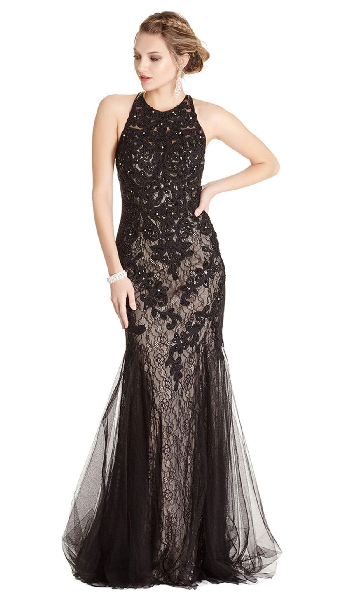 Aspeed Design - Jewel Embroidered Halter Trumpet Evening Dress
