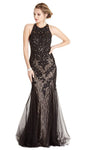 Jeweled Open-Back Embroidered Back Zipper Fitted Mesh Halter Sleeveless Mermaid Natural Waistline Evening Dress