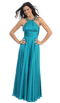 A-line Sleeveless Back Zipper Ruched Jeweled Wrap Floor Length Halter Natural Waistline Evening Dress