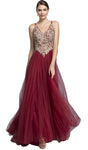 A-line V-neck Sleeveless Basque Waistline 2013 Floor Length Fitted Jeweled Evening Dress/Prom Dress