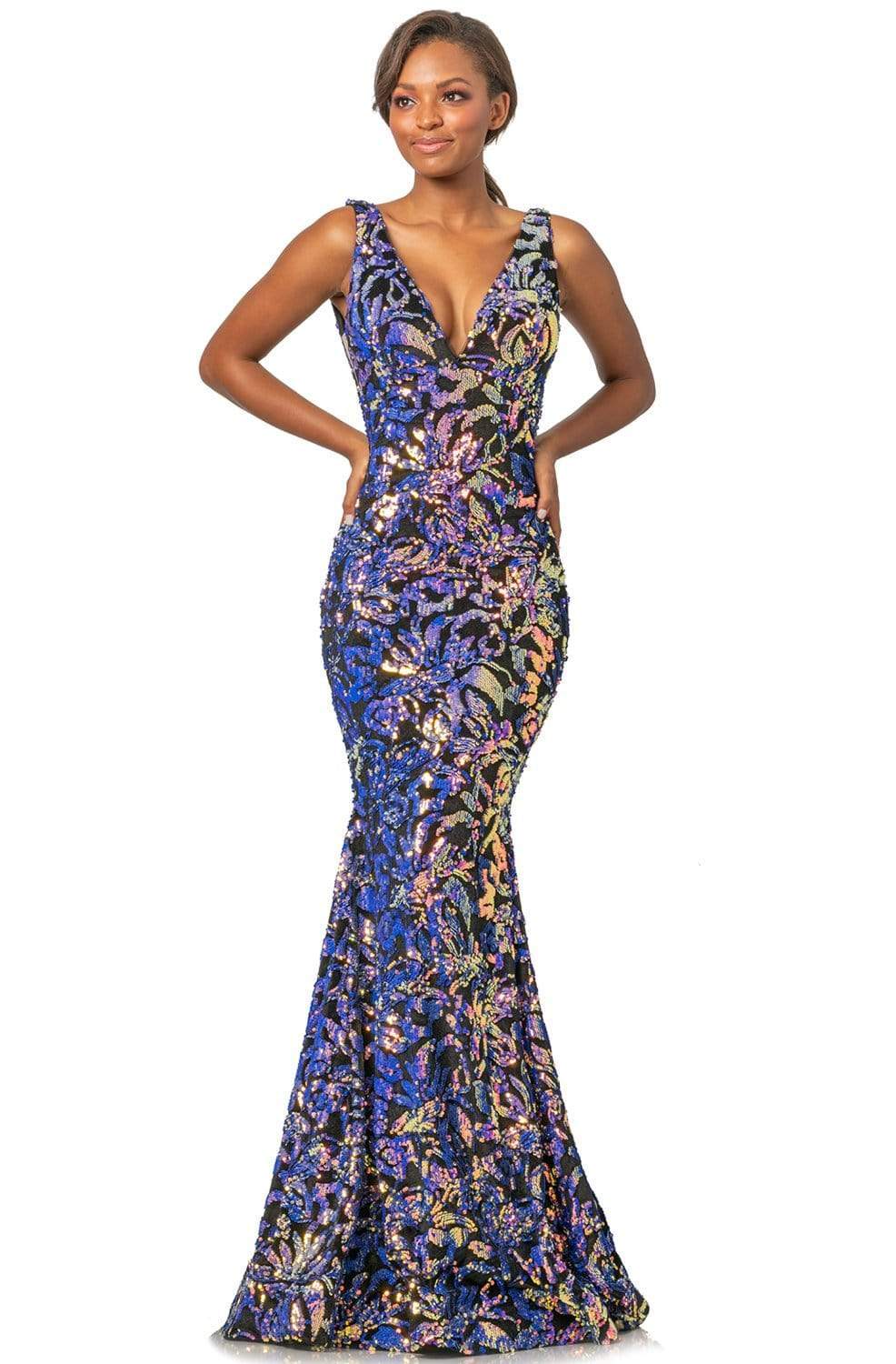 Johnathan Kayne - 2106 Sleeveless V Neck Sequin Velvet Mermaid Gown
