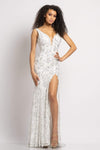 V-neck Plunging Neck Fall Lace Sheath V Back Back Zipper Illusion Slit Mesh Sequined Beaded Natural Waistline Sheath Dress With Rhinestones